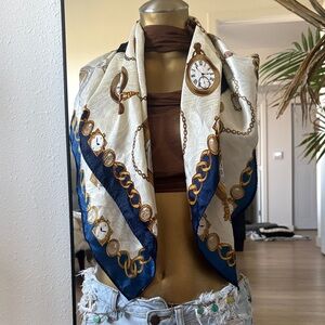 Elegant Chain and Clock Print Scarf